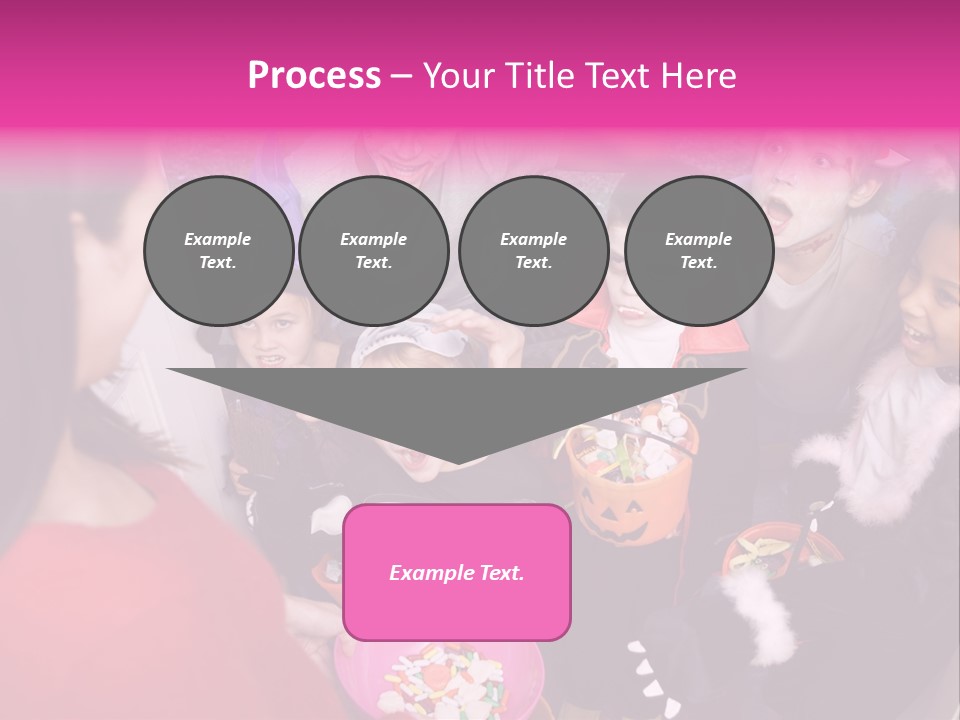 Six Children In Costumes Trick Or Treating At Woman's House PowerPoint Template