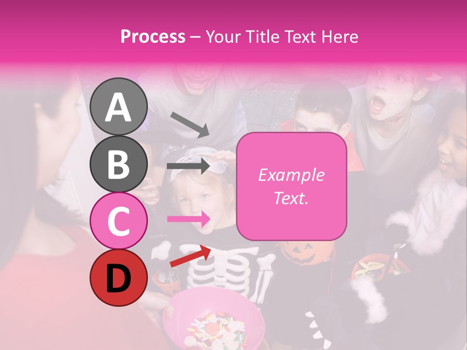 Six Children In Costumes Trick Or Treating At Woman's House PowerPoint Template