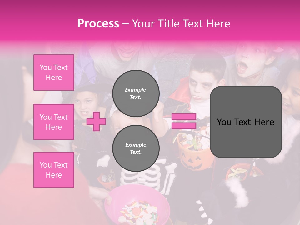 Six Children In Costumes Trick Or Treating At Woman's House PowerPoint Template