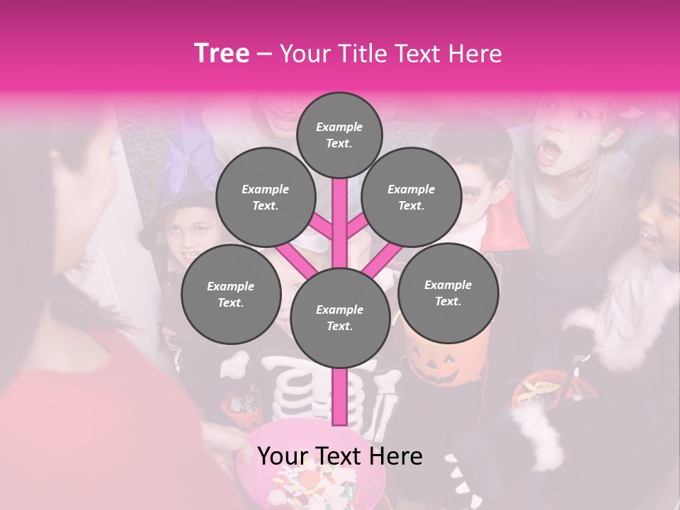 Six Children In Costumes Trick Or Treating At Woman's House PowerPoint Template