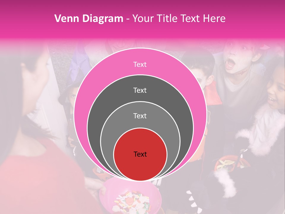 Six Children In Costumes Trick Or Treating At Woman's House PowerPoint Template