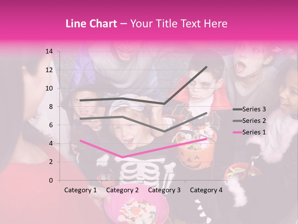 Six Children In Costumes Trick Or Treating At Woman's House PowerPoint Template