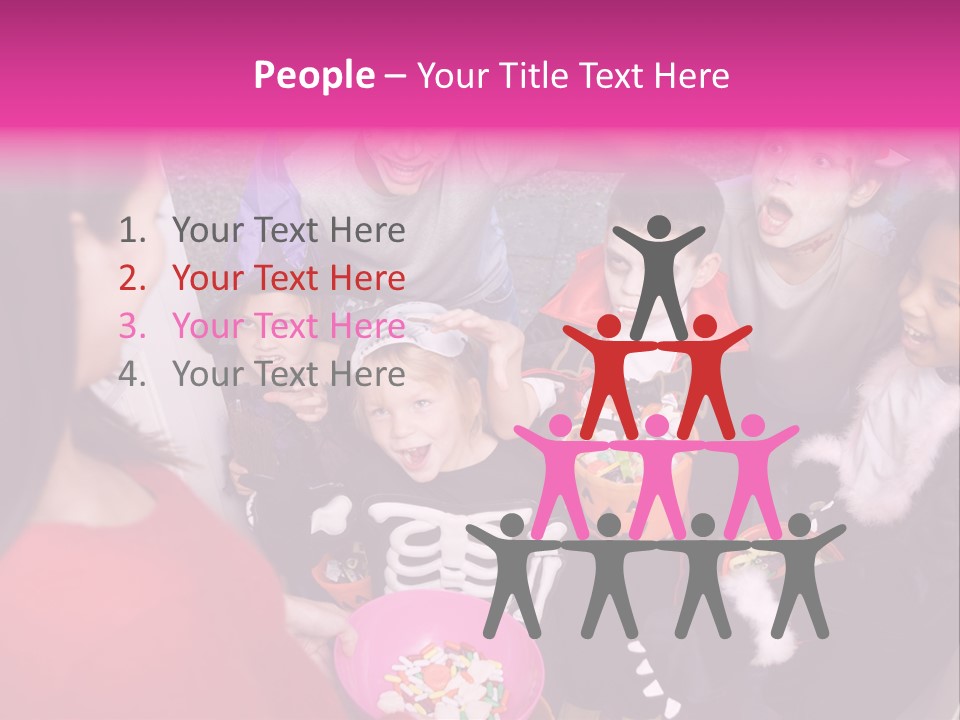 Six Children In Costumes Trick Or Treating At Woman's House PowerPoint Template