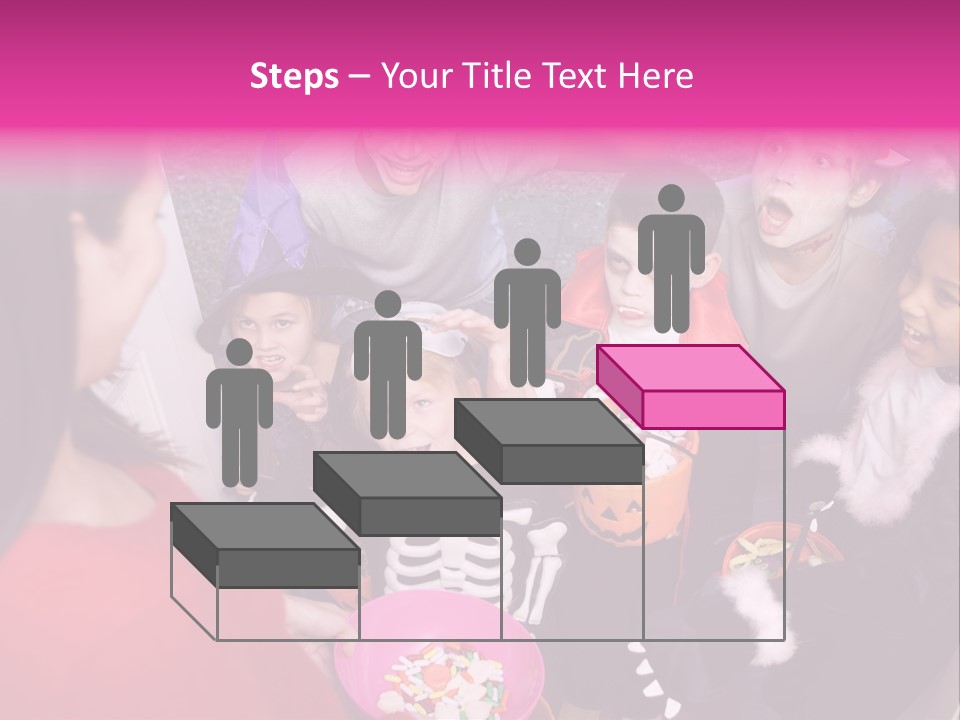 Six Children In Costumes Trick Or Treating At Woman's House PowerPoint Template