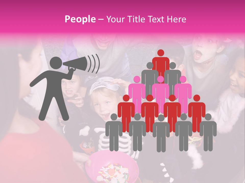 Six Children In Costumes Trick Or Treating At Woman's House PowerPoint Template