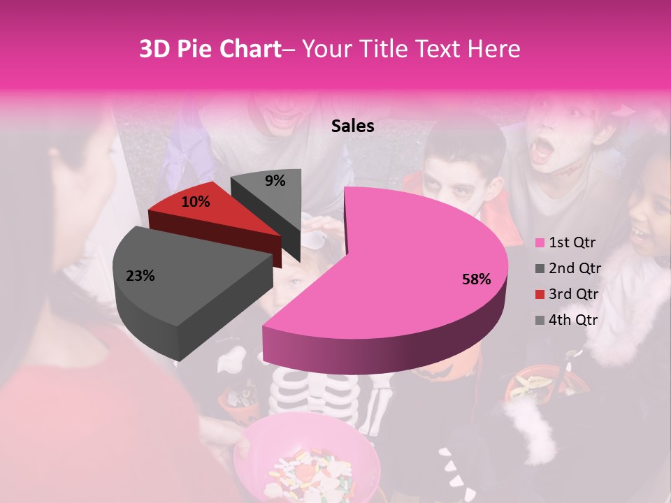 Six Children In Costumes Trick Or Treating At Woman's House PowerPoint Template
