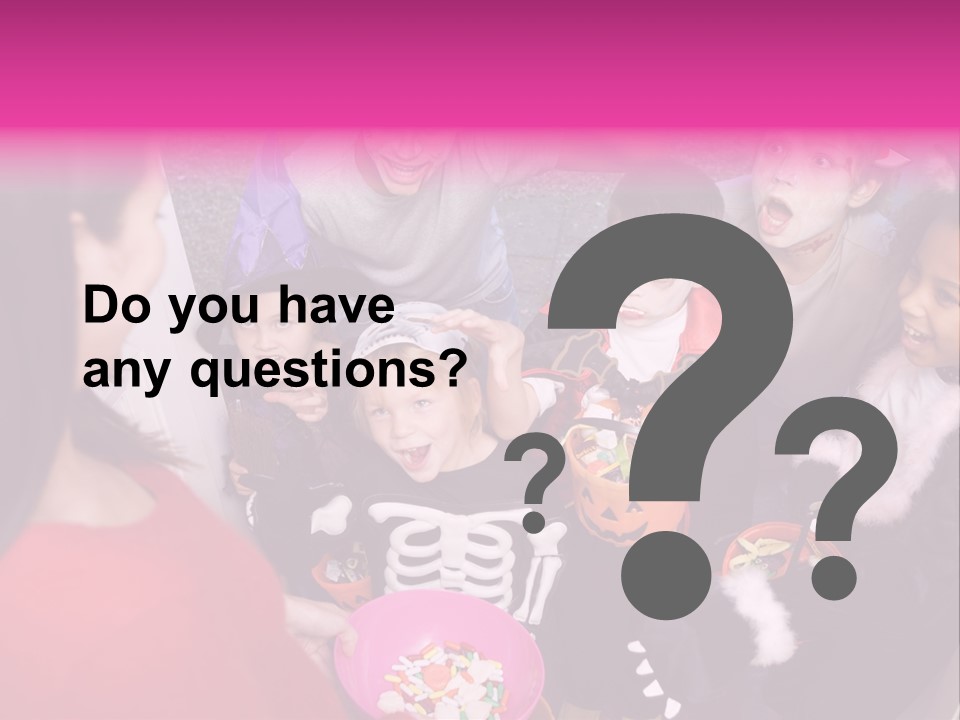 Six Children In Costumes Trick Or Treating At Woman's House PowerPoint Template