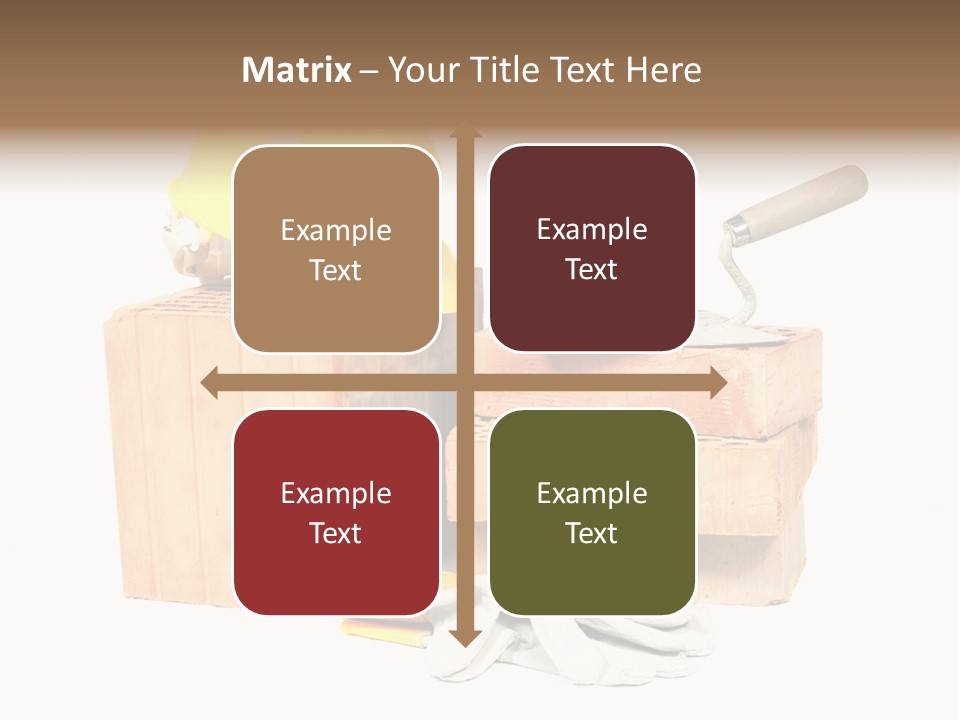 Perforated Bricks, Stainless Steel Trowel, Yellow Helmet And Protective Gloves Isolated On White PowerPoint Template