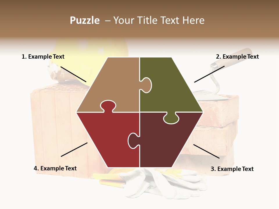 Perforated Bricks, Stainless Steel Trowel, Yellow Helmet And Protective Gloves Isolated On White PowerPoint Template