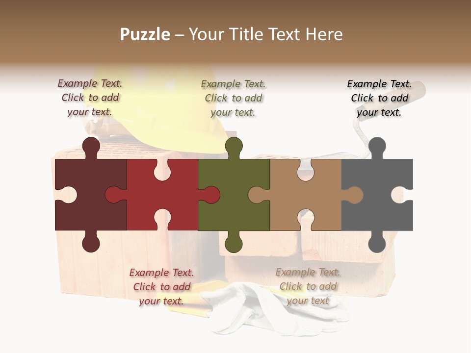 Perforated Bricks, Stainless Steel Trowel, Yellow Helmet And Protective Gloves Isolated On White PowerPoint Template