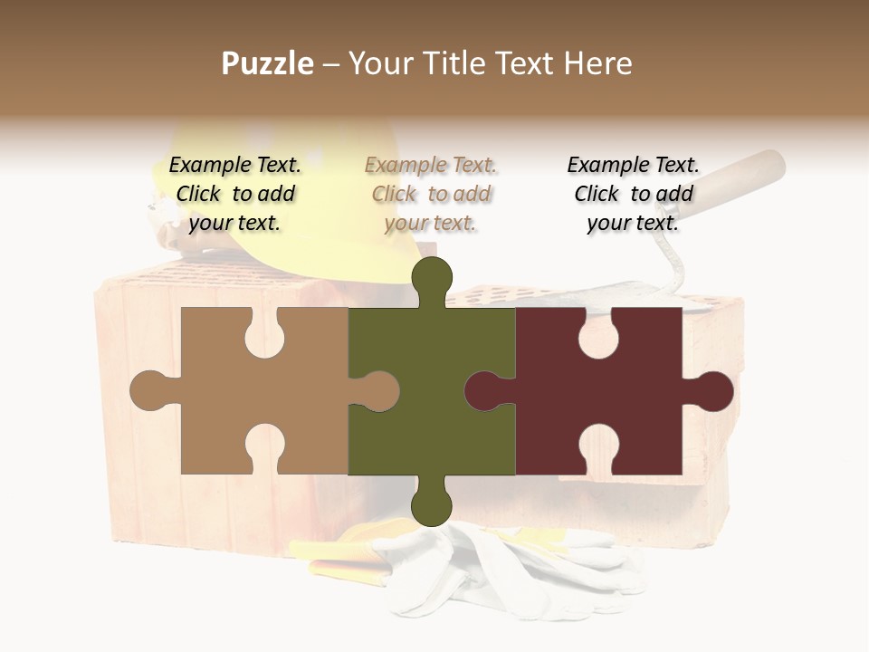 Perforated Bricks, Stainless Steel Trowel, Yellow Helmet And Protective Gloves Isolated On White PowerPoint Template