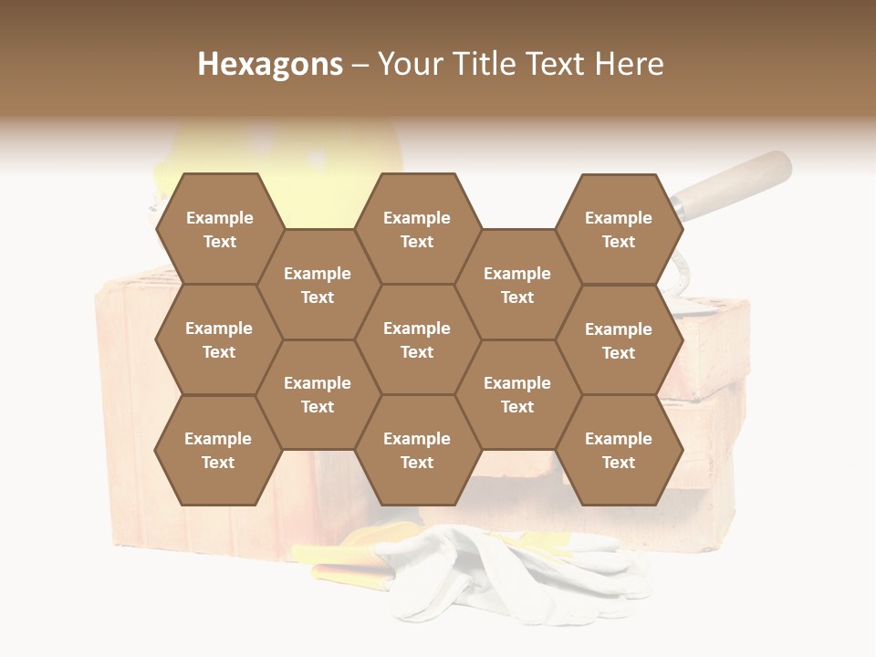 Perforated Bricks, Stainless Steel Trowel, Yellow Helmet And Protective Gloves Isolated On White PowerPoint Template