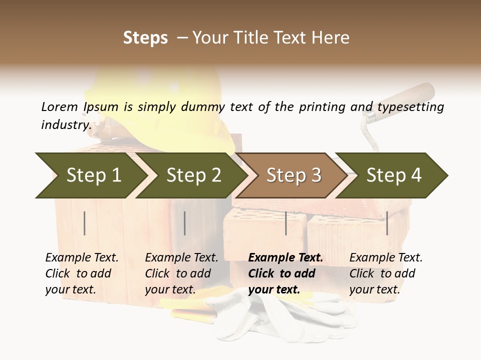 Perforated Bricks, Stainless Steel Trowel, Yellow Helmet And Protective Gloves Isolated On White PowerPoint Template
