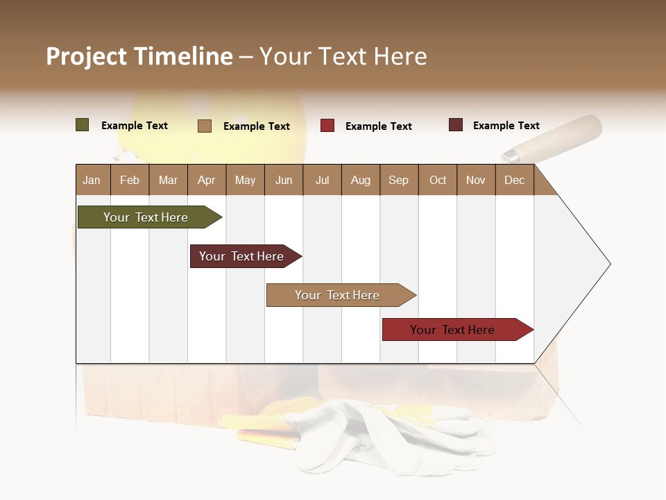 Perforated Bricks, Stainless Steel Trowel, Yellow Helmet And Protective Gloves Isolated On White PowerPoint Template