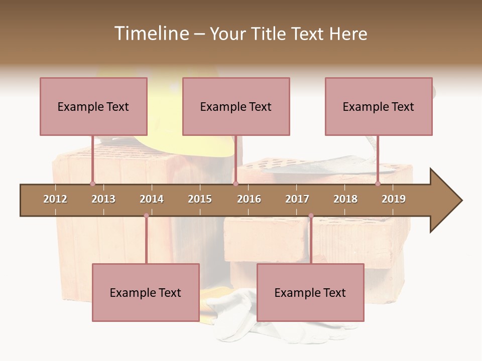 Perforated Bricks, Stainless Steel Trowel, Yellow Helmet And Protective Gloves Isolated On White PowerPoint Template