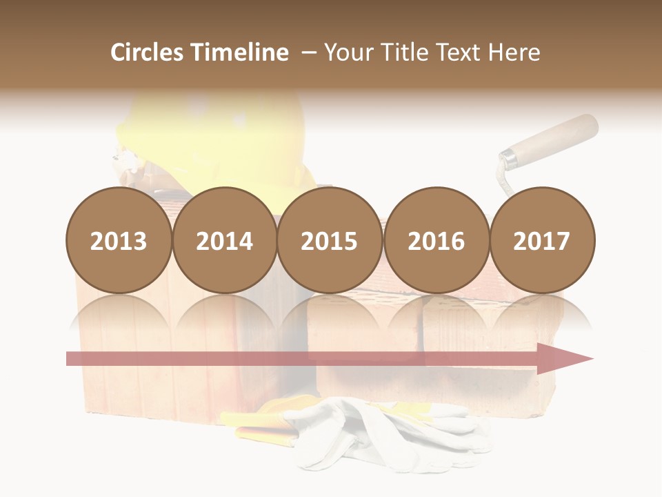 Perforated Bricks, Stainless Steel Trowel, Yellow Helmet And Protective Gloves Isolated On White PowerPoint Template