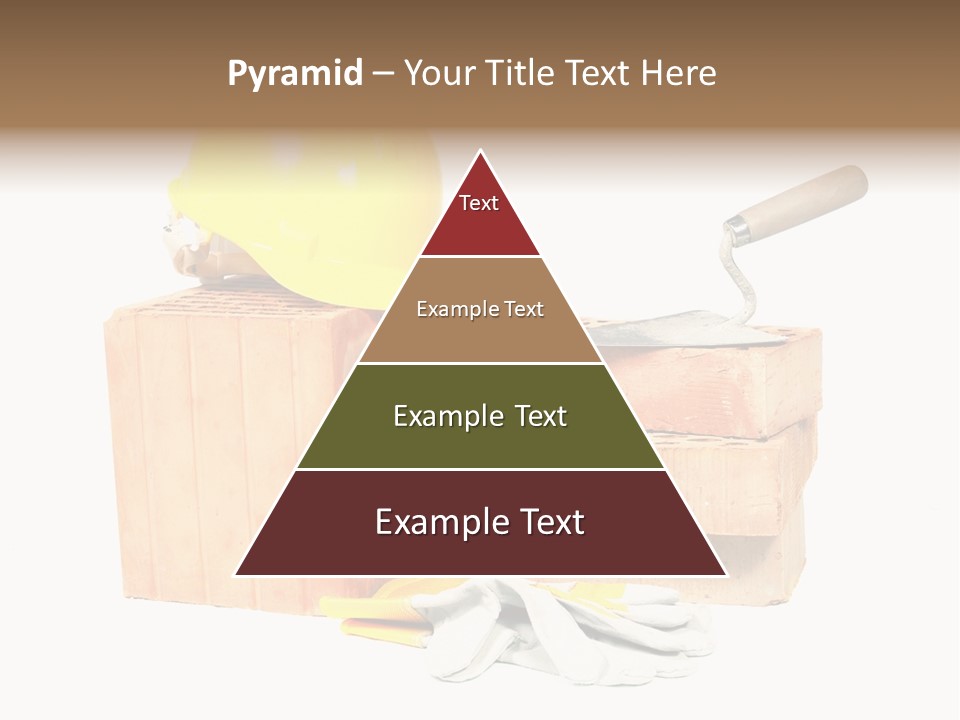 Perforated Bricks, Stainless Steel Trowel, Yellow Helmet And Protective Gloves Isolated On White PowerPoint Template