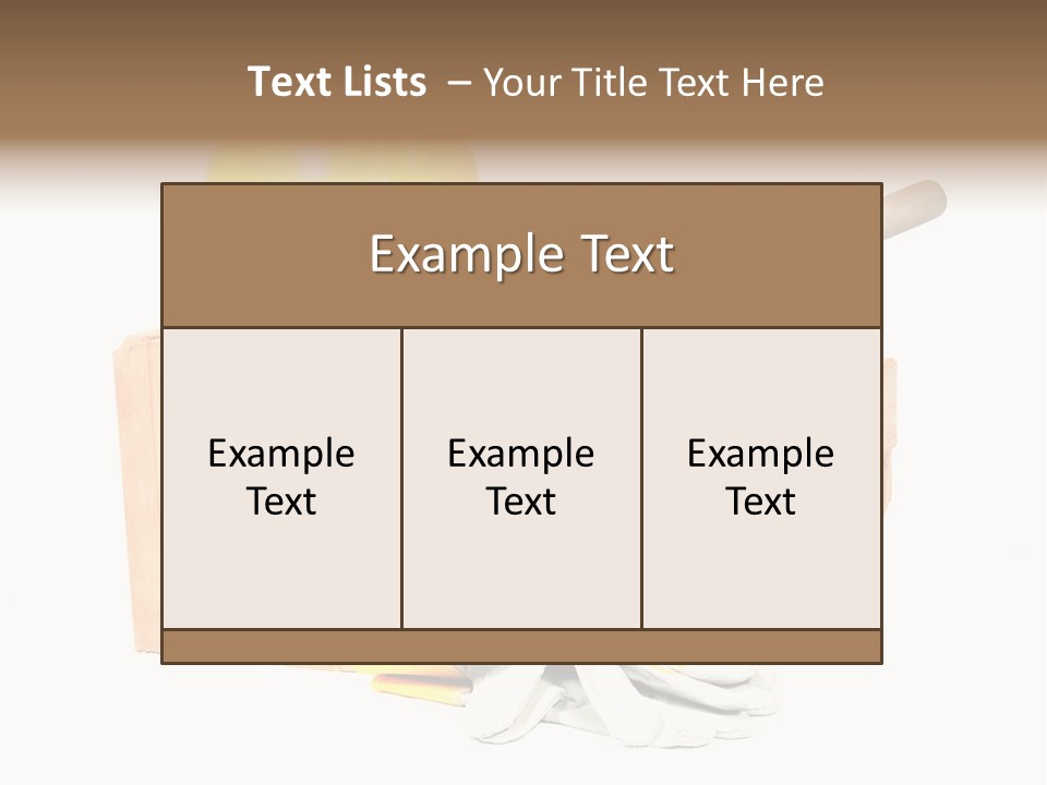 Perforated Bricks, Stainless Steel Trowel, Yellow Helmet And Protective Gloves Isolated On White PowerPoint Template
