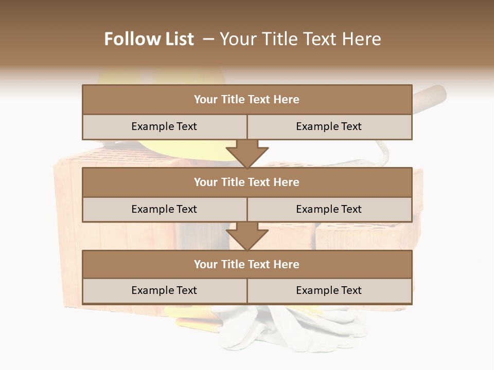 Perforated Bricks, Stainless Steel Trowel, Yellow Helmet And Protective Gloves Isolated On White PowerPoint Template