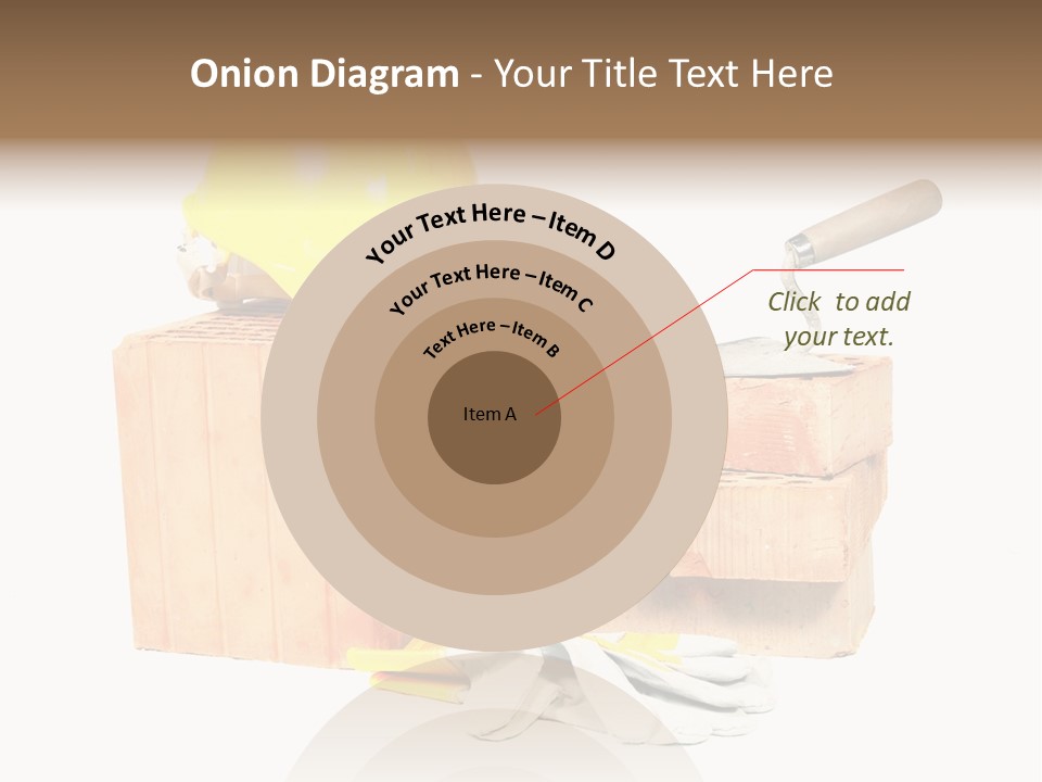 Perforated Bricks, Stainless Steel Trowel, Yellow Helmet And Protective Gloves Isolated On White PowerPoint Template