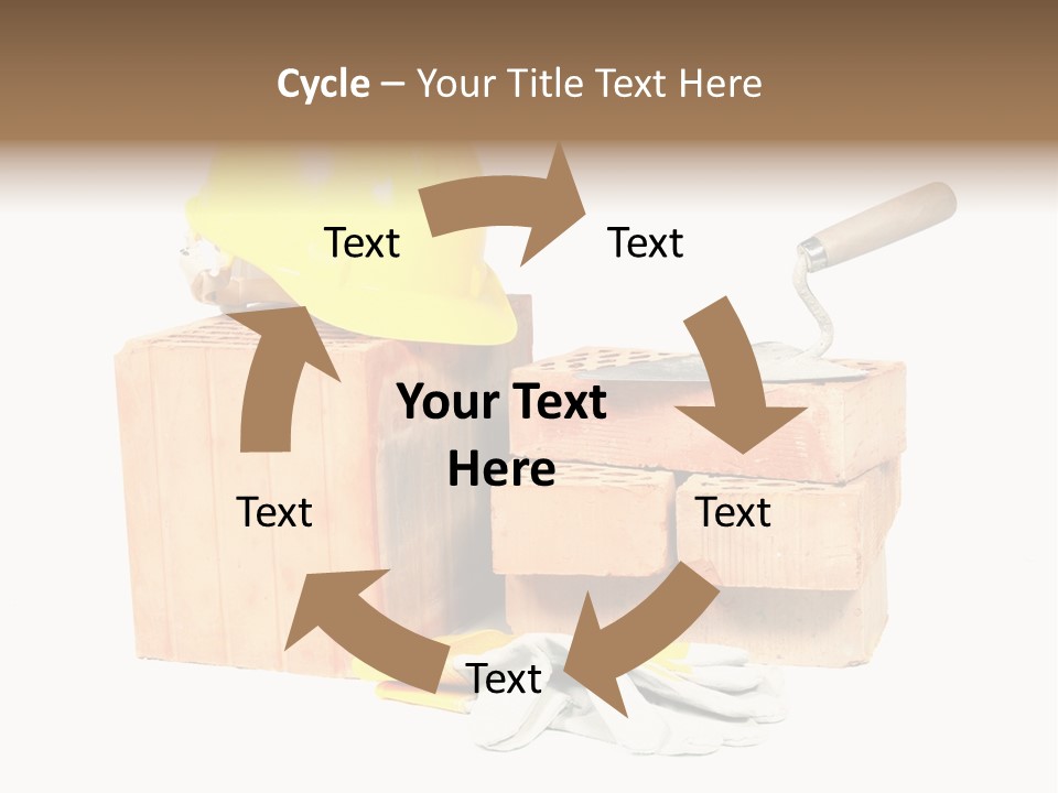 Perforated Bricks, Stainless Steel Trowel, Yellow Helmet And Protective Gloves Isolated On White PowerPoint Template