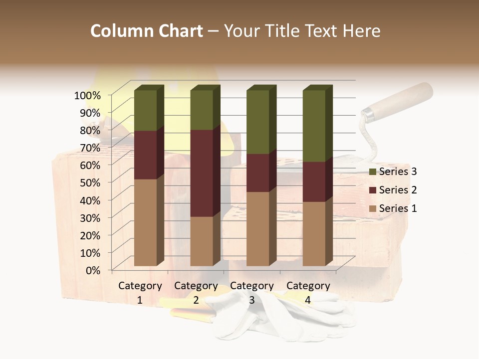 Perforated Bricks, Stainless Steel Trowel, Yellow Helmet And Protective Gloves Isolated On White PowerPoint Template