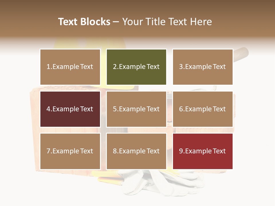 Perforated Bricks, Stainless Steel Trowel, Yellow Helmet And Protective Gloves Isolated On White PowerPoint Template