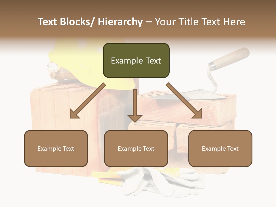 Perforated Bricks, Stainless Steel Trowel, Yellow Helmet And Protective Gloves Isolated On White PowerPoint Template