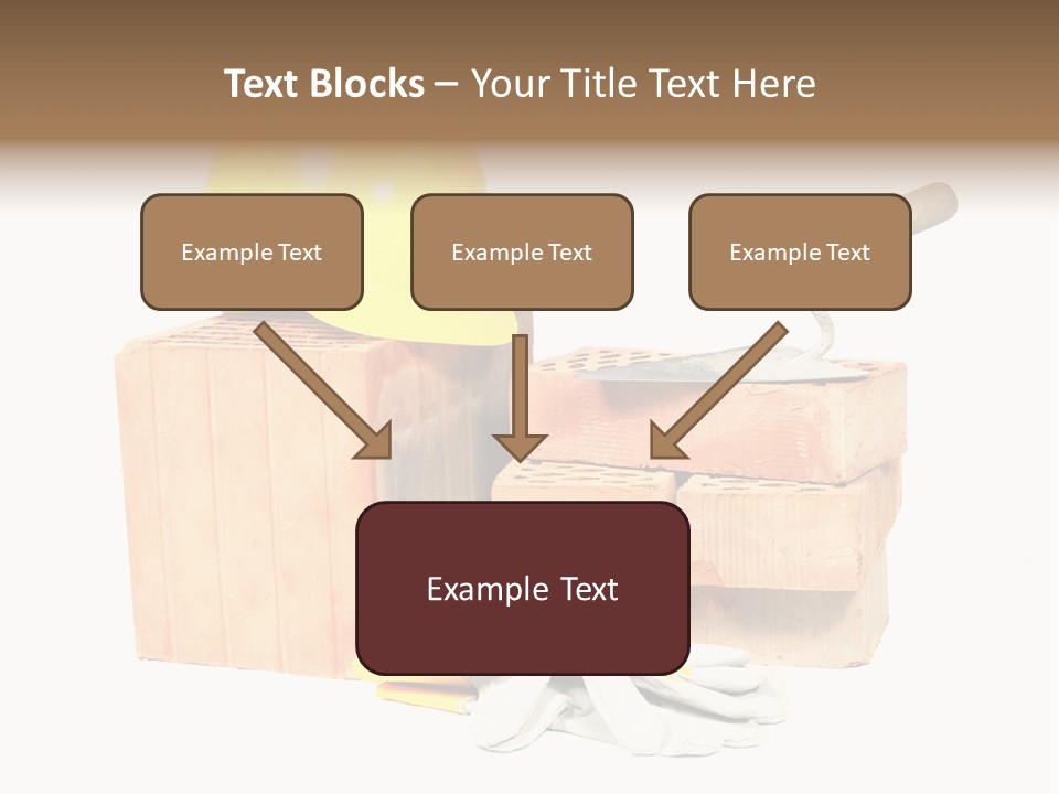 Perforated Bricks, Stainless Steel Trowel, Yellow Helmet And Protective Gloves Isolated On White PowerPoint Template