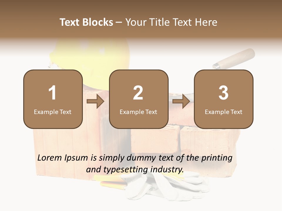 Perforated Bricks, Stainless Steel Trowel, Yellow Helmet And Protective Gloves Isolated On White PowerPoint Template