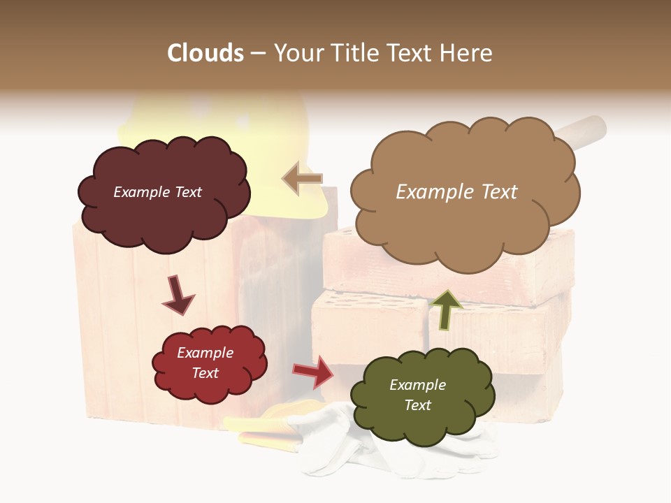 Perforated Bricks, Stainless Steel Trowel, Yellow Helmet And Protective Gloves Isolated On White PowerPoint Template