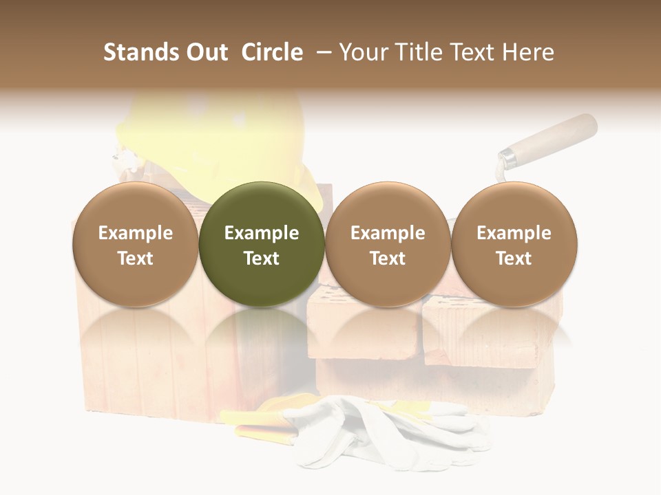 Perforated Bricks, Stainless Steel Trowel, Yellow Helmet And Protective Gloves Isolated On White PowerPoint Template