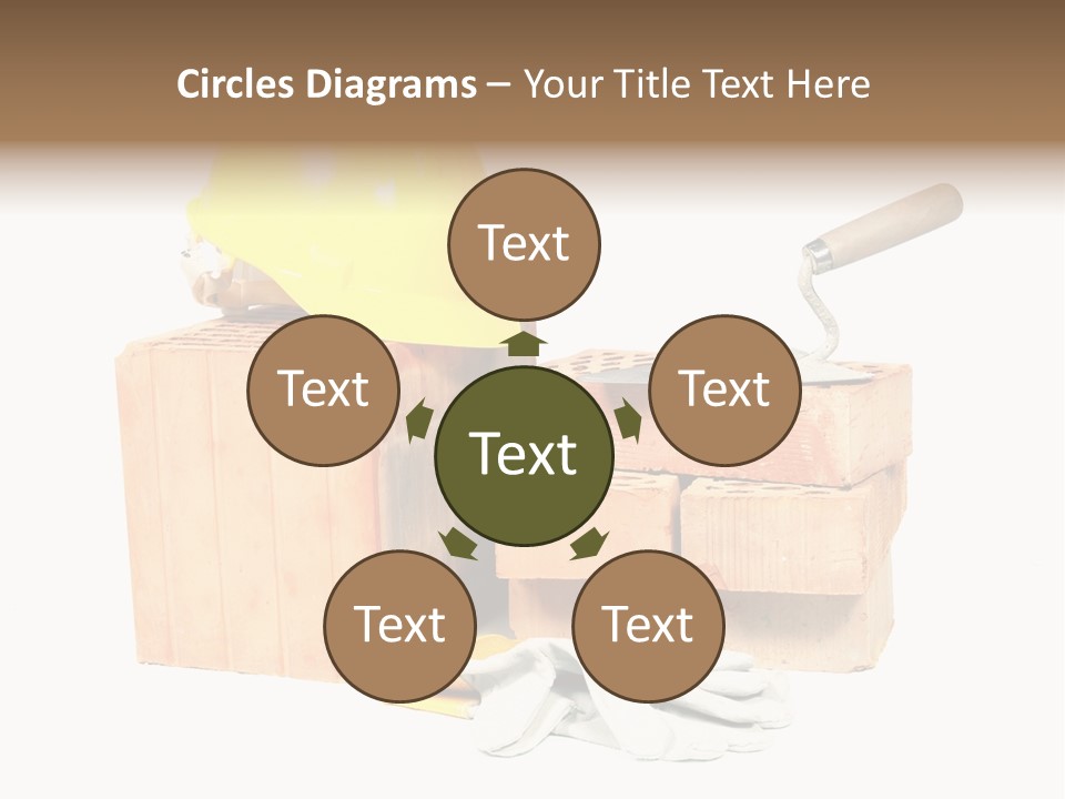 Perforated Bricks, Stainless Steel Trowel, Yellow Helmet And Protective Gloves Isolated On White PowerPoint Template