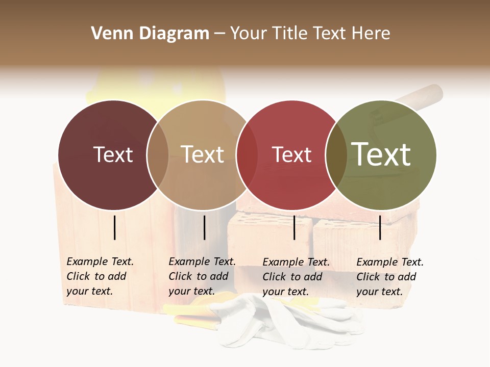 Perforated Bricks, Stainless Steel Trowel, Yellow Helmet And Protective Gloves Isolated On White PowerPoint Template