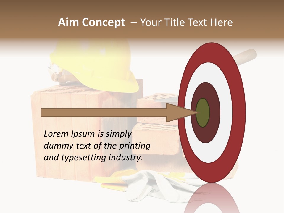 Perforated Bricks, Stainless Steel Trowel, Yellow Helmet And Protective Gloves Isolated On White PowerPoint Template