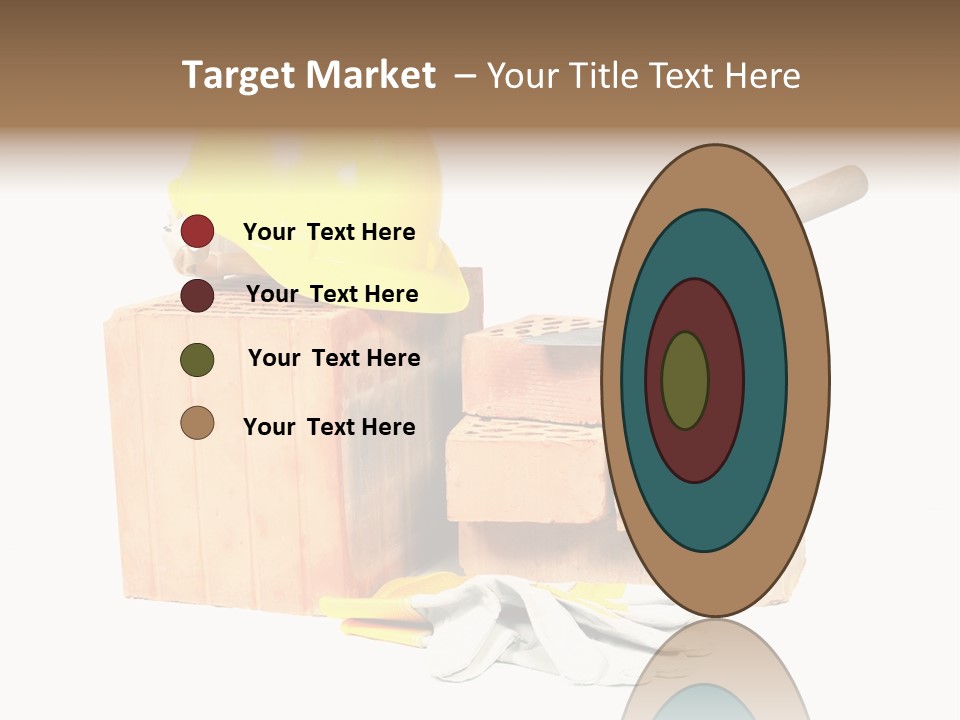 Perforated Bricks, Stainless Steel Trowel, Yellow Helmet And Protective Gloves Isolated On White PowerPoint Template