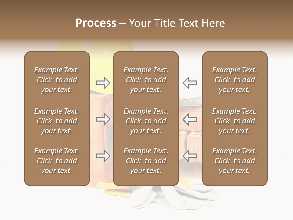 Perforated Bricks, Stainless Steel Trowel, Yellow Helmet And Protective Gloves Isolated On White PowerPoint Template