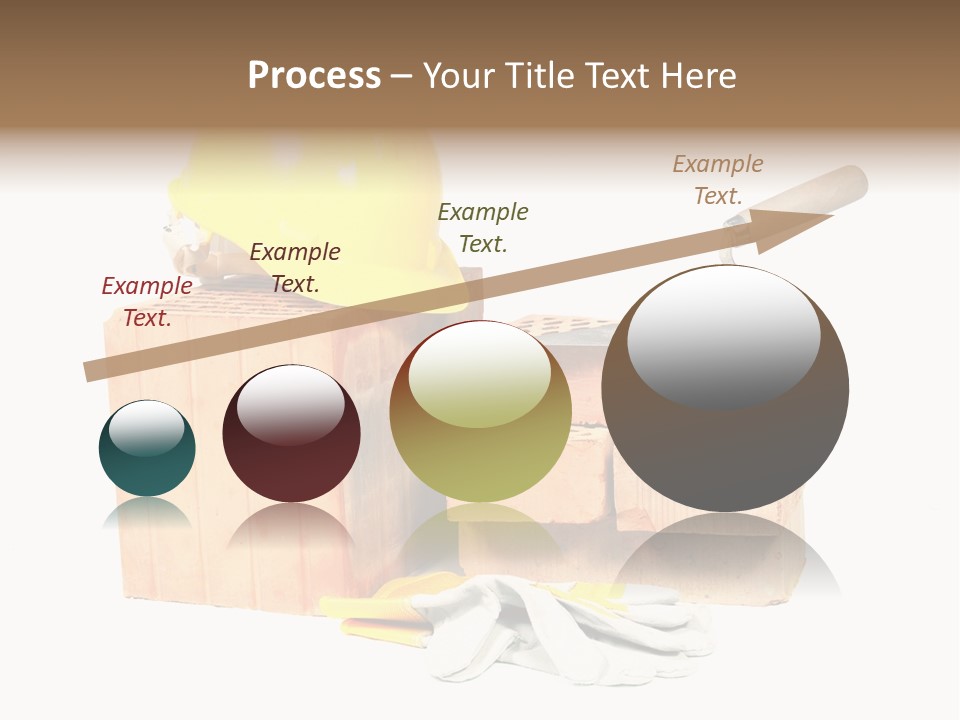 Perforated Bricks, Stainless Steel Trowel, Yellow Helmet And Protective Gloves Isolated On White PowerPoint Template