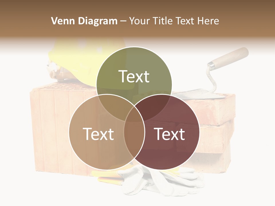 Perforated Bricks, Stainless Steel Trowel, Yellow Helmet And Protective Gloves Isolated On White PowerPoint Template