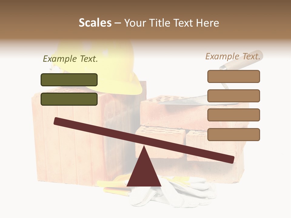 Perforated Bricks, Stainless Steel Trowel, Yellow Helmet And Protective Gloves Isolated On White PowerPoint Template