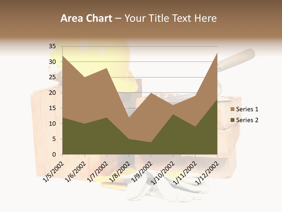 Perforated Bricks, Stainless Steel Trowel, Yellow Helmet And Protective Gloves Isolated On White PowerPoint Template