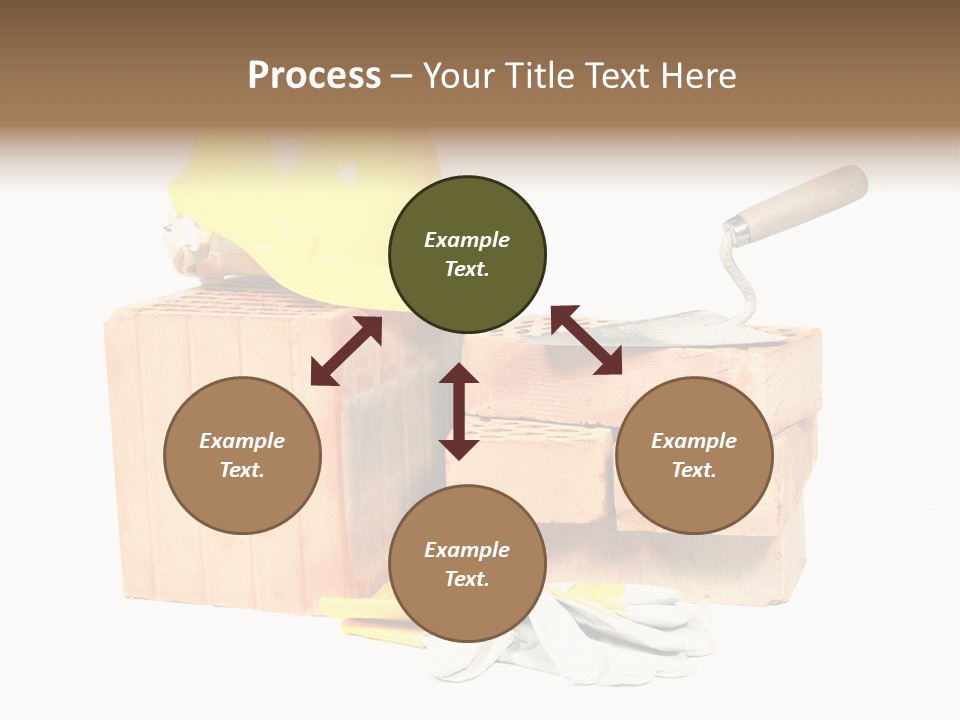 Perforated Bricks, Stainless Steel Trowel, Yellow Helmet And Protective Gloves Isolated On White PowerPoint Template
