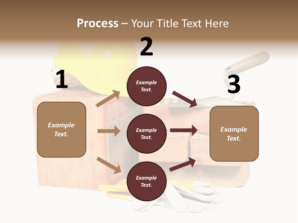 Perforated Bricks, Stainless Steel Trowel, Yellow Helmet And Protective Gloves Isolated On White PowerPoint Template