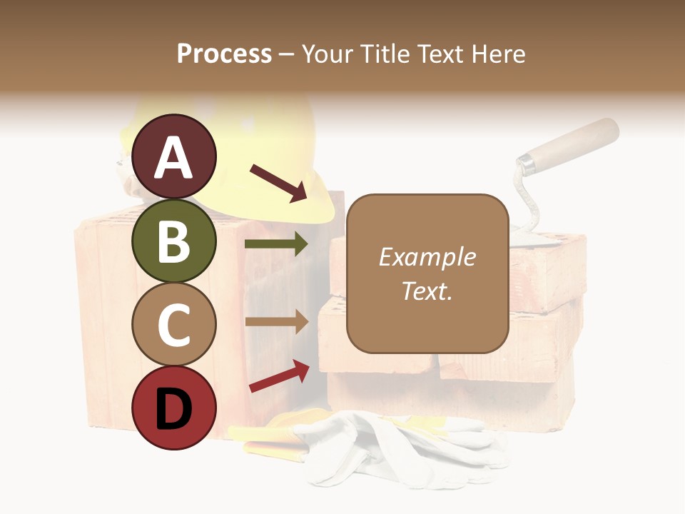 Perforated Bricks, Stainless Steel Trowel, Yellow Helmet And Protective Gloves Isolated On White PowerPoint Template