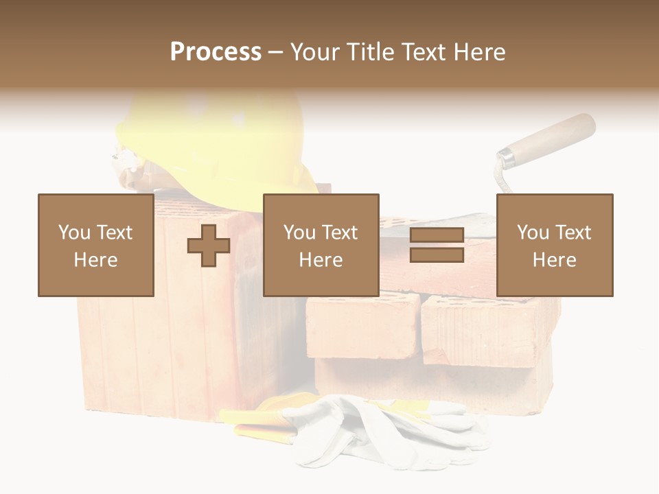 Perforated Bricks, Stainless Steel Trowel, Yellow Helmet And Protective Gloves Isolated On White PowerPoint Template
