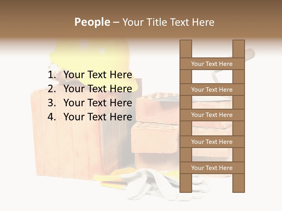 Perforated Bricks, Stainless Steel Trowel, Yellow Helmet And Protective Gloves Isolated On White PowerPoint Template