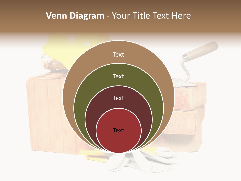 Perforated Bricks, Stainless Steel Trowel, Yellow Helmet And Protective Gloves Isolated On White PowerPoint Template