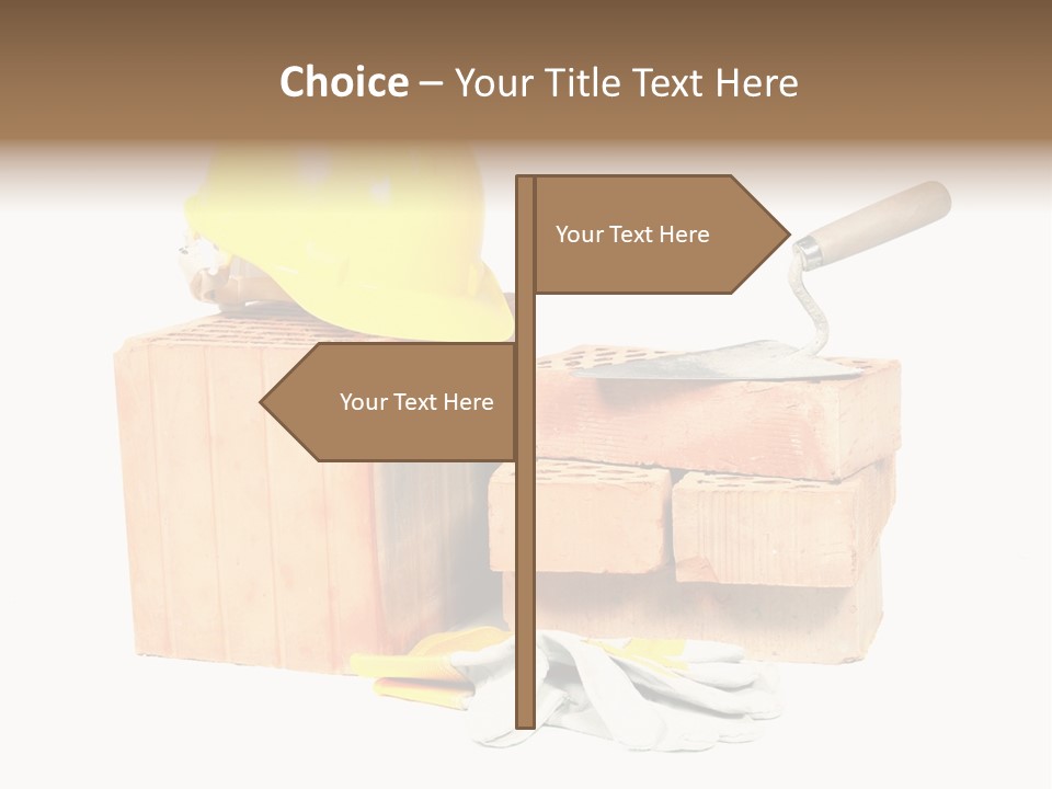 Perforated Bricks, Stainless Steel Trowel, Yellow Helmet And Protective Gloves Isolated On White PowerPoint Template