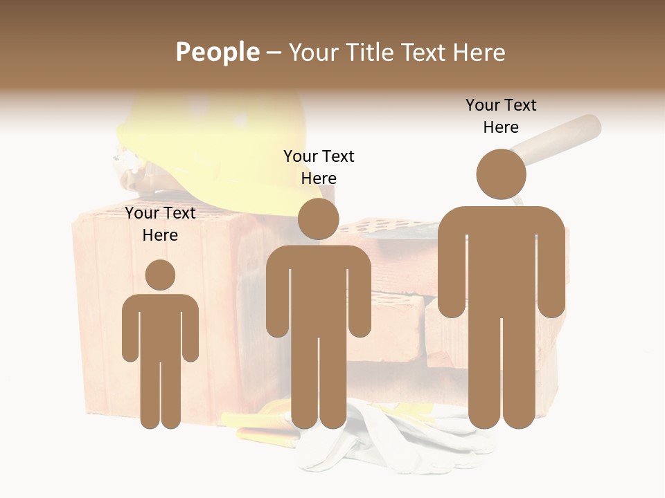 Perforated Bricks, Stainless Steel Trowel, Yellow Helmet And Protective Gloves Isolated On White PowerPoint Template