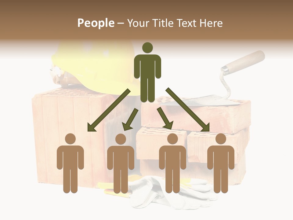 Perforated Bricks, Stainless Steel Trowel, Yellow Helmet And Protective Gloves Isolated On White PowerPoint Template